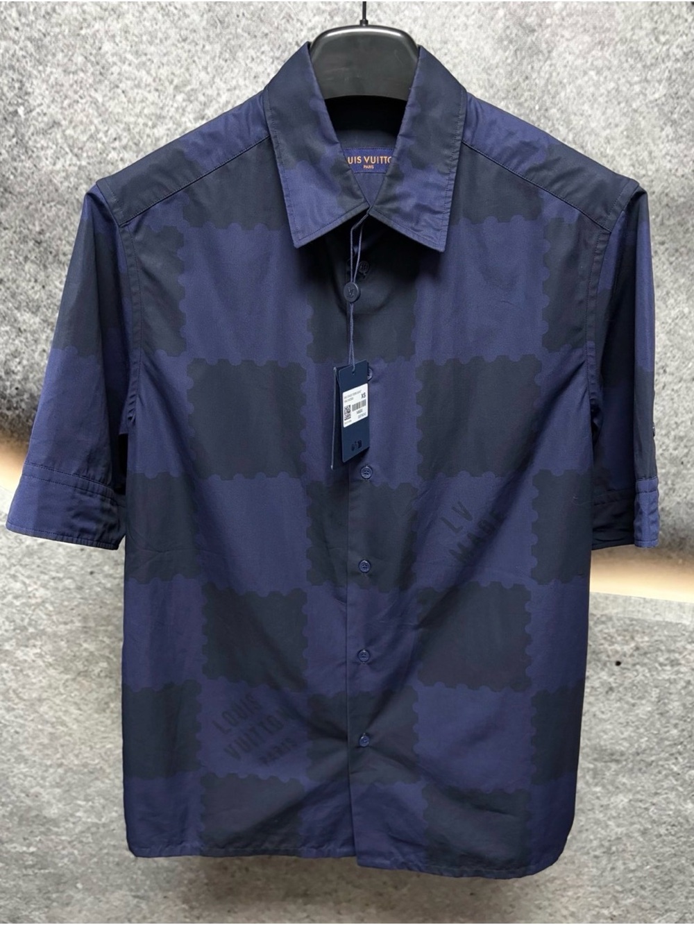 Louis Vuitton Navy and Dark Navy Short Sleeve Check Shirt
